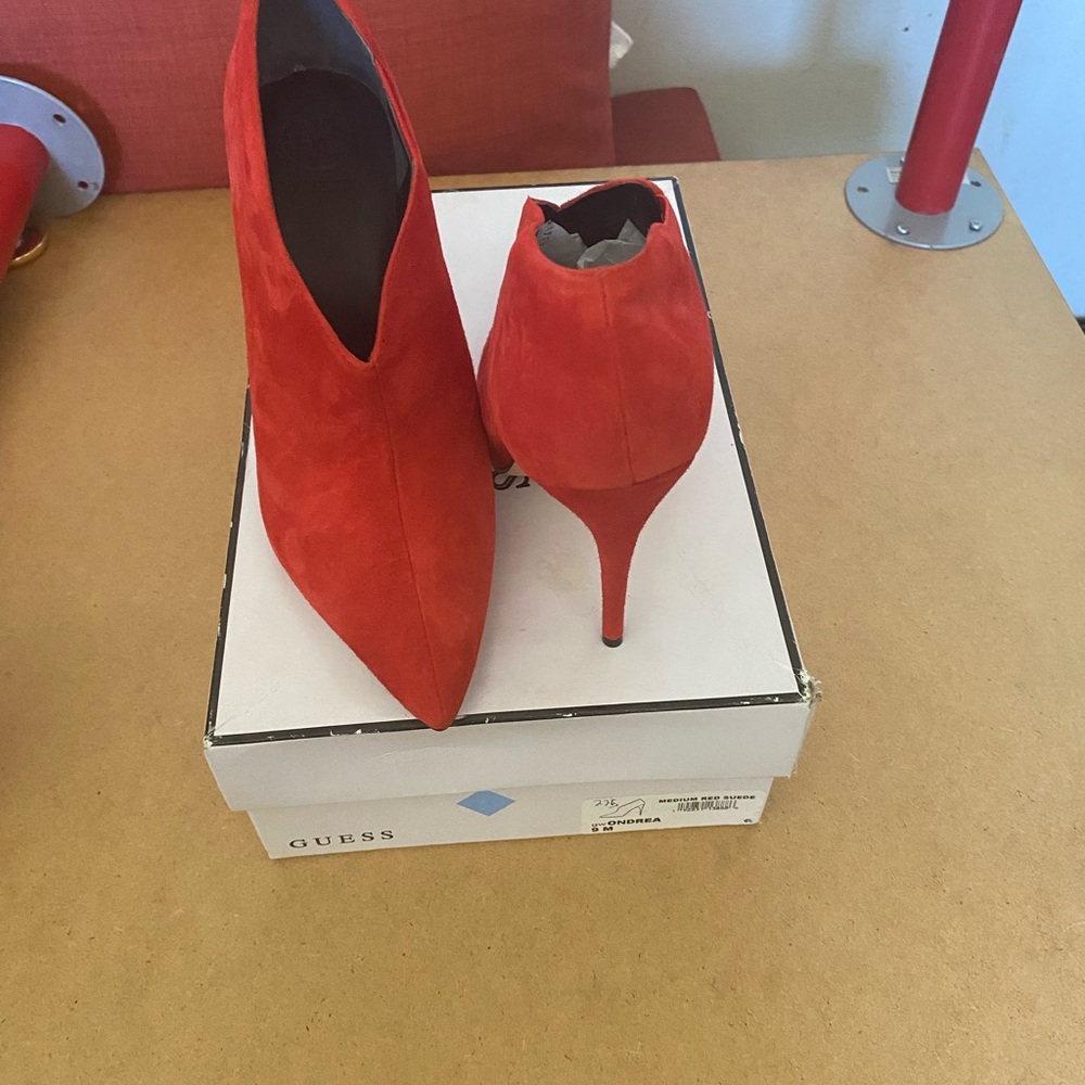 Red suede Guess booties- size 9, new without tags